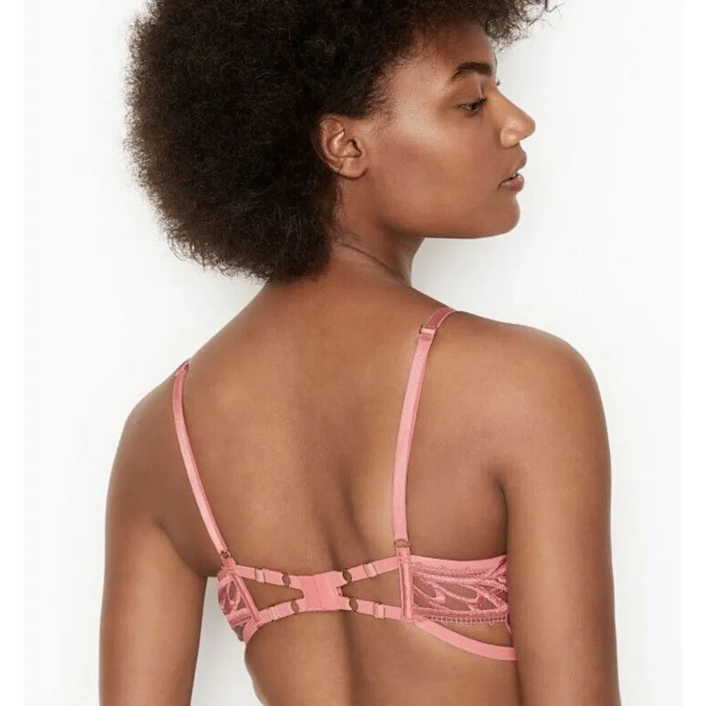Victoria's Secret Unlined Embroidered Open‎ Demi Bra Sz 34DD Pink Ouvert